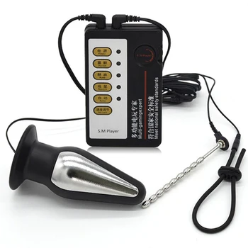 Elektro Stimulācijas Urehtral Skaņas Gailis Gredzens ar Anālo Plug BDSM Komplekts, Elektriskā Šoka Dzimumlocekļa Stimulators Buttplug Pieaugušo Seksa Rotaļlietas Vīriešiem