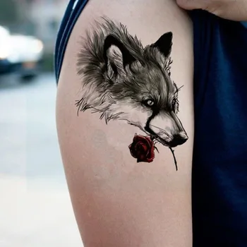 Vilks Ūdensnecaurlaidīgus Pagaidu Tetovējumu Uzlīmes Kāja Dzīvnieku Viltus Tetovējums Vīrieši Sievietes Body Art Tattoo
