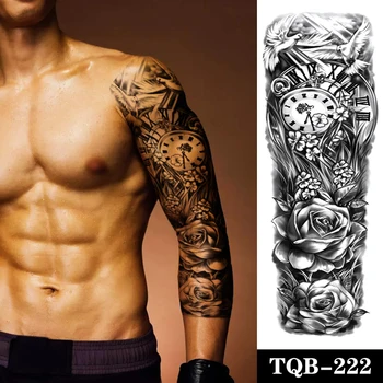 Ūdensnecaurlaidīgus Pagaidu Tetovējumu Uzlīmes Rozes Pulkstenis Vēstules Balodis Pilnas Rokas Liela Izmēra Tetovējums Viltus Tatto Flash Tetovējumiem Vīrieši Sievietes